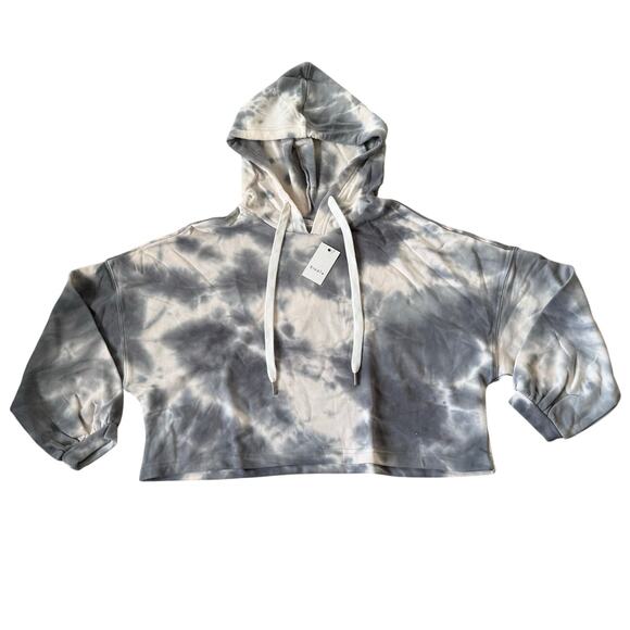 Elodie Women’s Large Crop Hoodie Gray Tie Dye Long Sleeve Oversized NWT - Picture 1 of 8